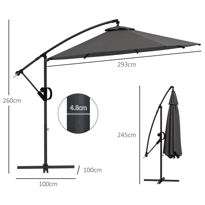 Parasol fritbærende parasol, inklusive krydsfod, 293 x 293 x 260 cm, grå