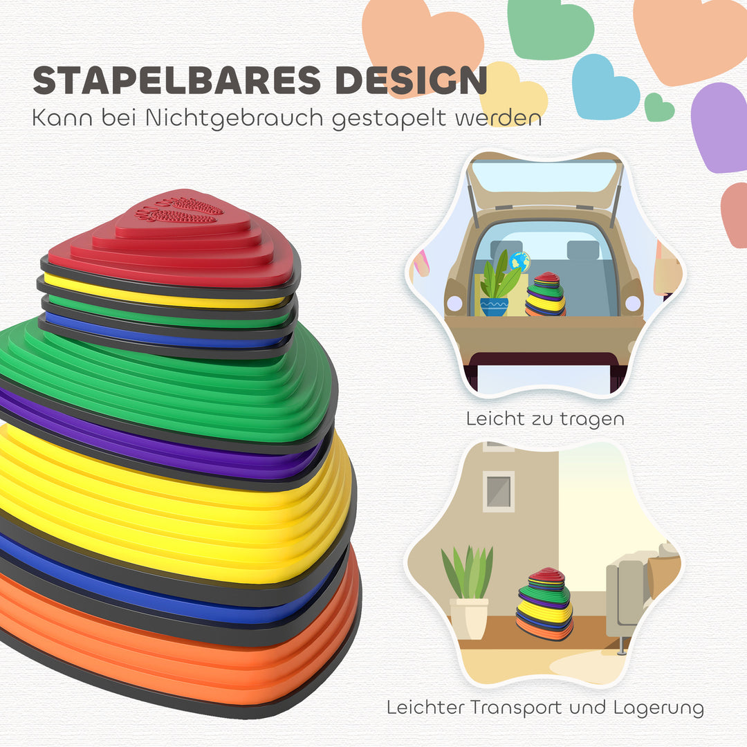 Sæt med 9 trædesten, skridsikkert design, til indendørs og udendørs brug, stabelbare, assorterede farver