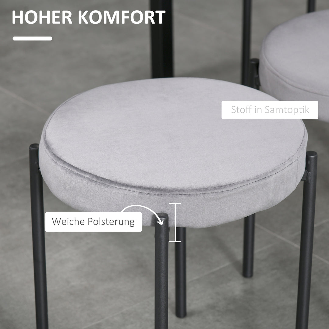 Sæt med 4 stabelbare spisestuestole med polstret sæde, fløjlslook fløjlsskammel til køkken/spisestue metalgrå 41,5 x 41,5 x 46 cm