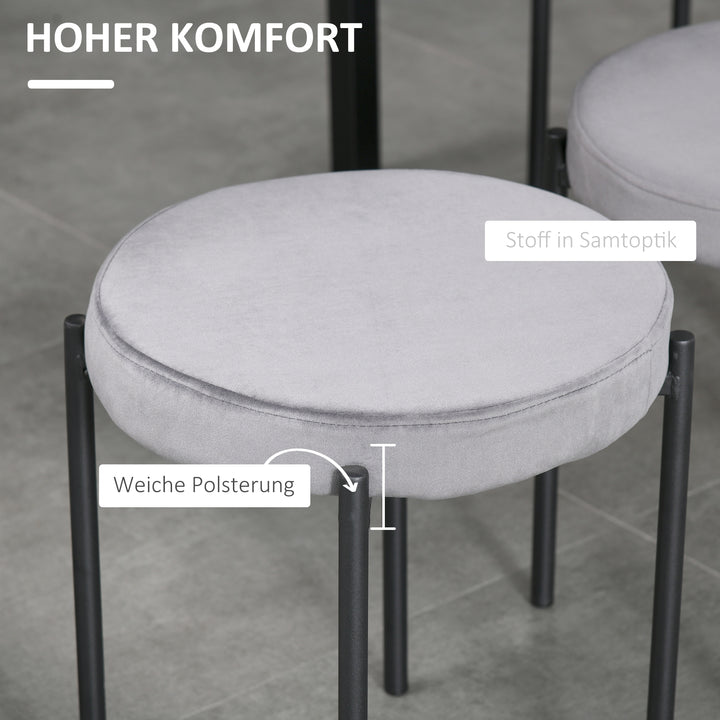 Sæt med 4 stabelbare spisestuestole med polstret sæde, fløjlslook fløjlsskammel til køkken/spisestue metalgrå 41,5 x 41,5 x 46 cm