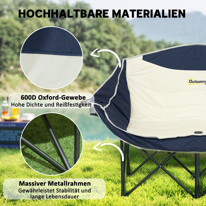 Sammenklappelig 2-personers campingstol med kopholder og bæretaske, lasteevne op til 250 kg, blå