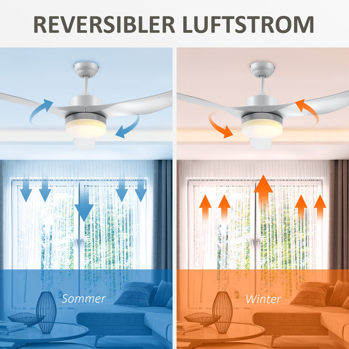 Loftventilator med led-lys, 2-i-1-design, med timer, fjernbetjening, loftslampe med ventilator, hvid