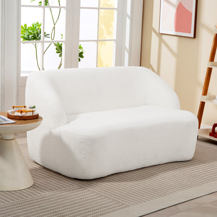 2-personers sofa, buet design, polstret sofa med fleecebetræk, til stue, soveværelse, hjemmekontor, cremehvid