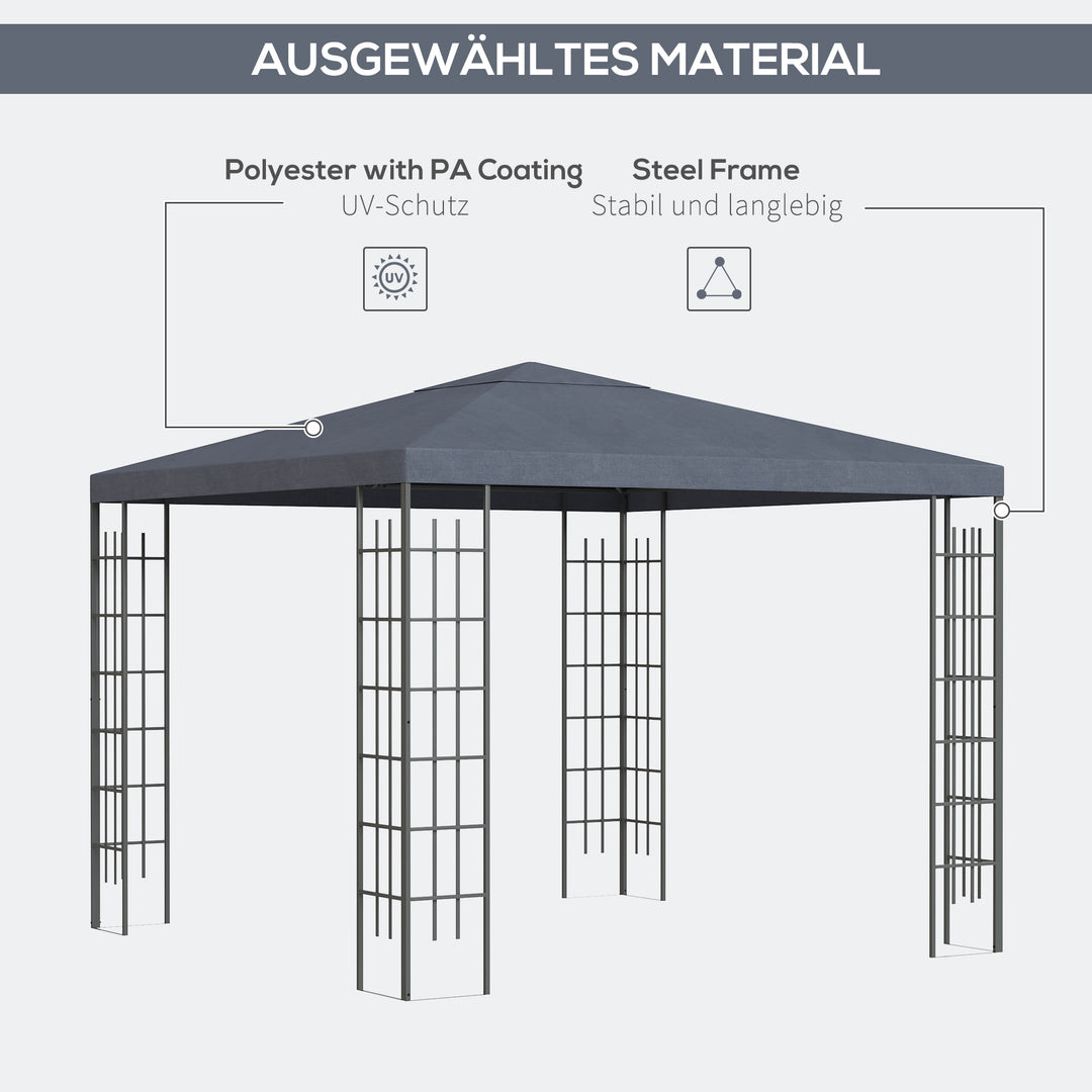 Havepavillon 2,95 x 2,95 m pavillon havetelt partytelt stål polyester grå