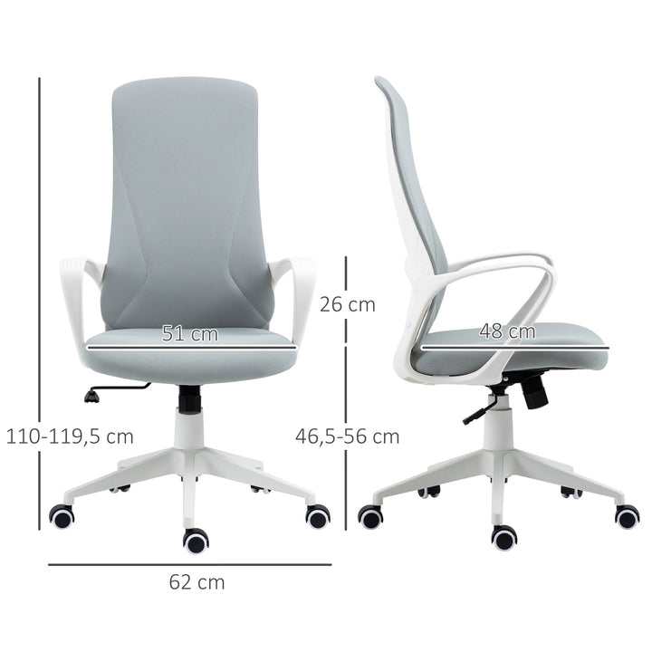 Kontorstol med vippefunktion, højdejusterbar, op til 120 kg, ergonomisk, drejelig, 62 x 56 x 110-119,5 cm, lysegrå