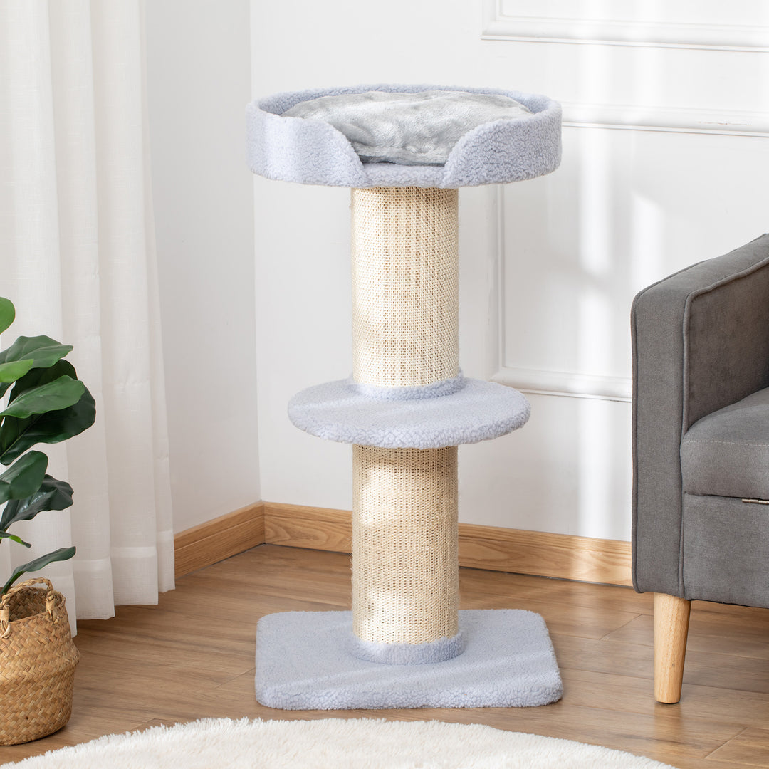 Kradsetræ 91 cm kattetårn med sisalstolper, platform, hynde, kradsetræ i flere niveauer, klatretræ, til mellemstore katte, lyseblå