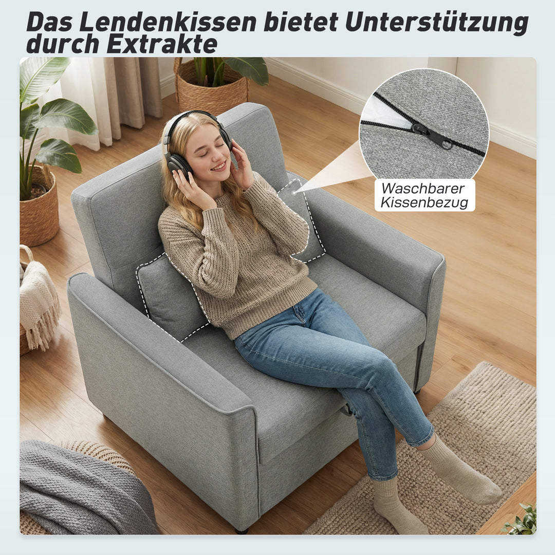 3-i-1 sovesofa, udtrækkelig sovesofa med justerbar ryglæn, grå