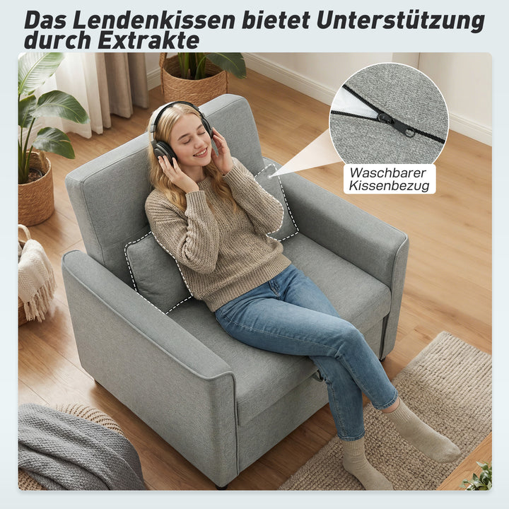 3-i-1 sovesofa, udtrækkelig sovesofa med justerbar ryglæn, grå