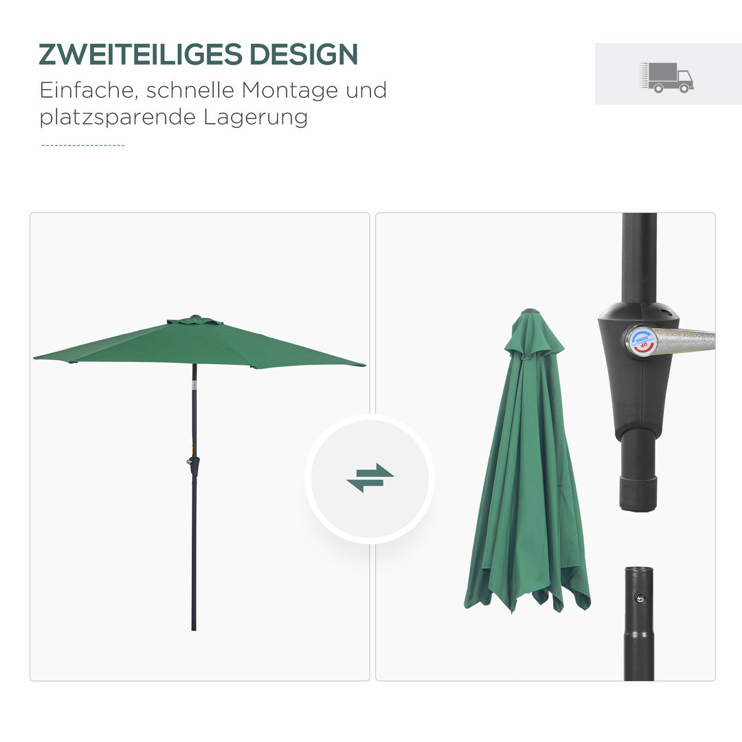Sammenklappelig parasol, haveparasol, markedsparasol med håndsving, aluminium, 180 cm, polyester, mørkegrøn, Ø2,6 x 2,35 m