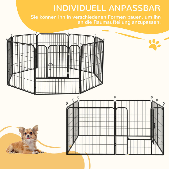 Hvalpegård, sæt med 8 dele, 80 cm høj, hvalpegård med aflåselig dør, 8 stålnetpaneler, hundegård, udendørs indhegning til små og mellemstore hunde, til indendørs og udendørs brug, grå