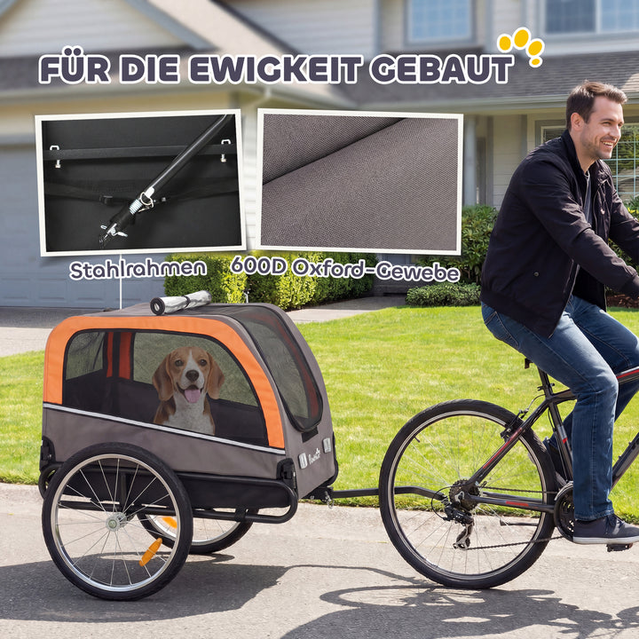Hundetrailer, foldbar cykeltrailer med sikkerhedsreflekser til små og mellemstore hunde op til 20 kg, orange