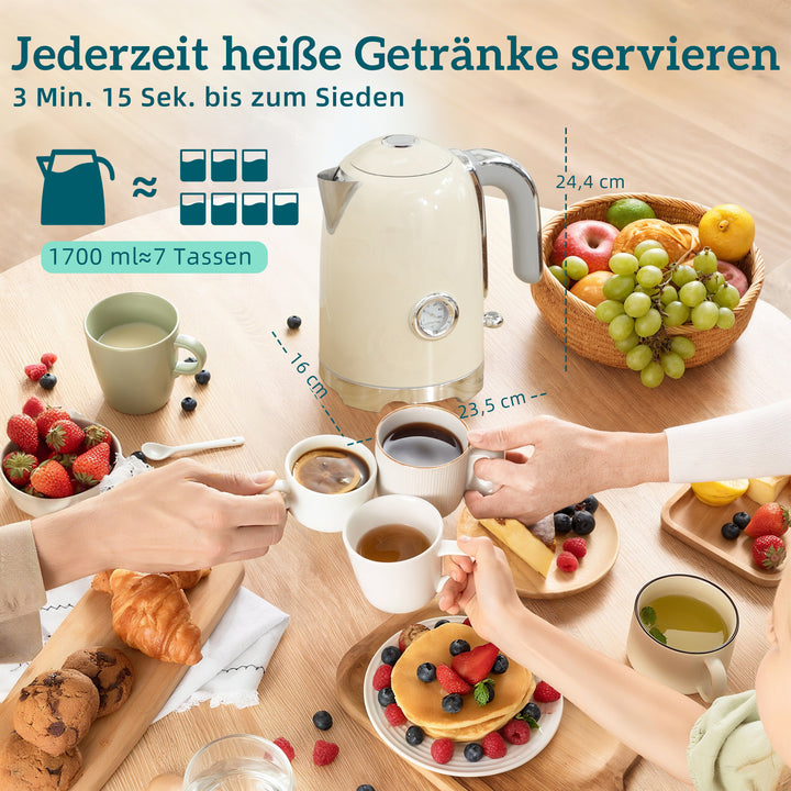 Elkedel- og brødristersæt, 2200W, 7 bruningsniveauer, forskellige funktioner, fløde