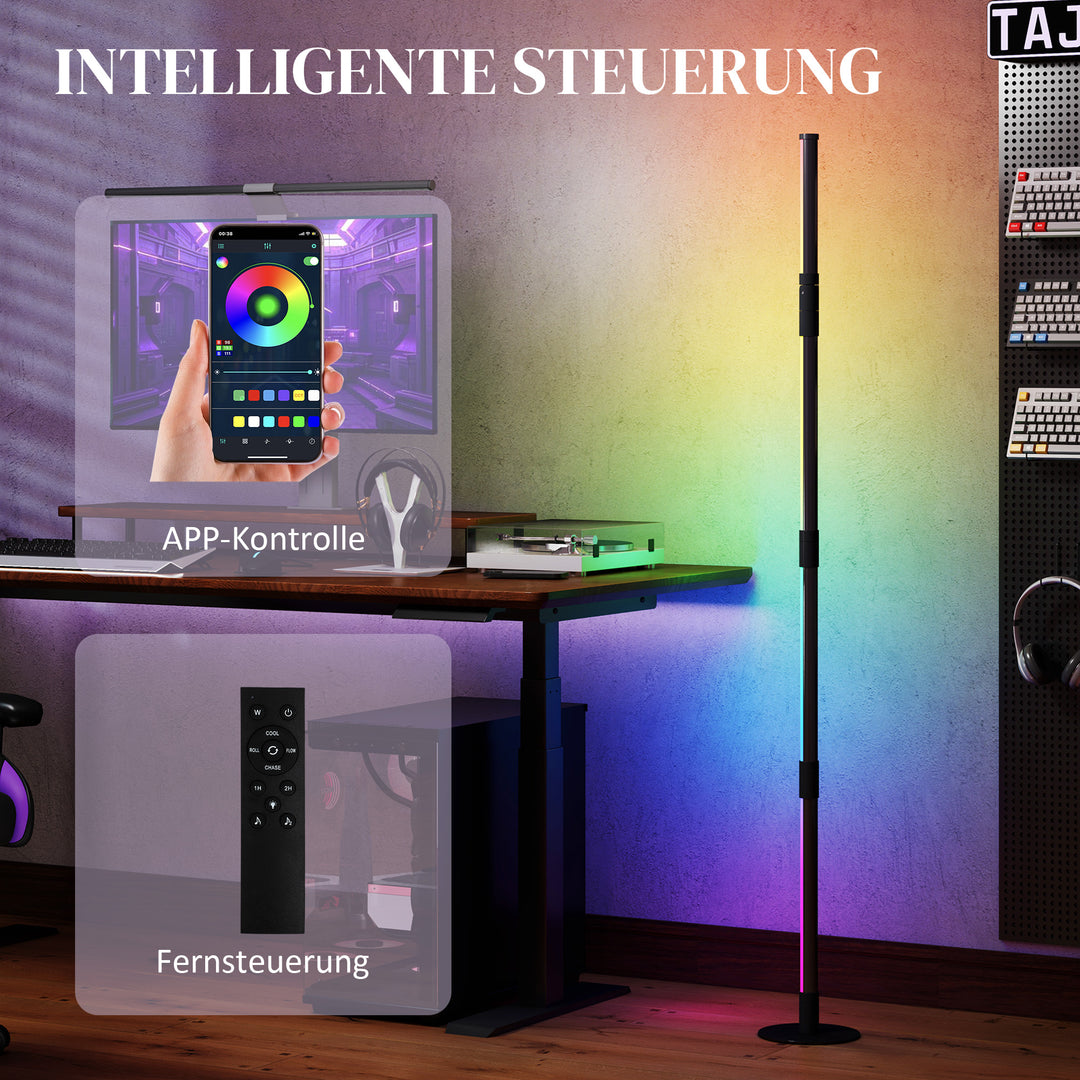 LED gulvlampe, standerlampe med fjernbetjening og forskellige farver, timer, app, musiksynkronisering, mørkegrå