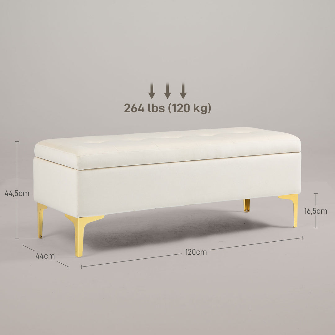 Bænk med opbevaringsplads, lasteevne op til 120 kg, 120 x 44 x 44,5 cm, beige