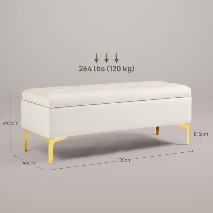 Bænk med opbevaringsplads, lasteevne op til 120 kg, 120 x 44 x 44,5 cm, beige