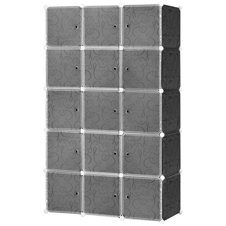 Kubegarderobe, 2 store og 9 små kuber, plastik, metal, 111l x 47b x 183h cm, sort+hvid
