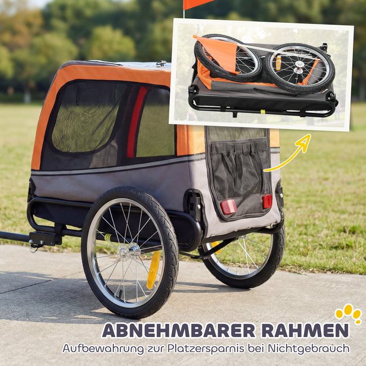Hundetrailer, foldbar cykeltrailer med sikkerhedsreflekser til små og mellemstore hunde op til 20 kg, orange