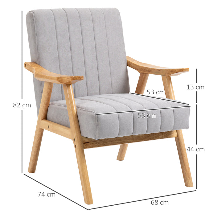 Lænestol i skandinavisk design, op til 120 kg, fløjlslook, massivt træ; 68 cm x 74 cm x 82 cm, natur + grå