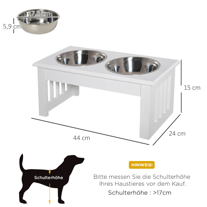 Foderstation til hunde, skridsikker, 44 x 24 x 15 cm, hvid, 0,9 l pr. skål
