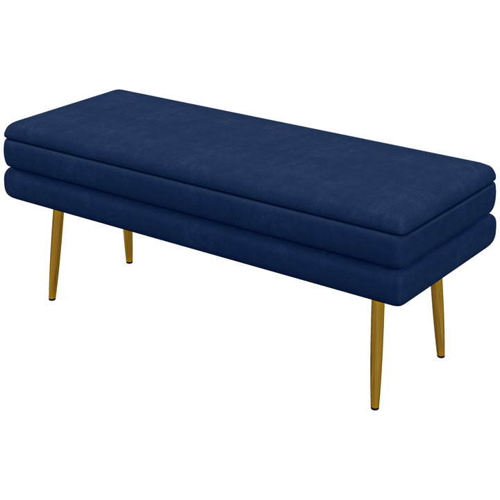 Polstret bænk med opbevaring, stål, 100 cm x 37,5 cm x 42 cm, blå