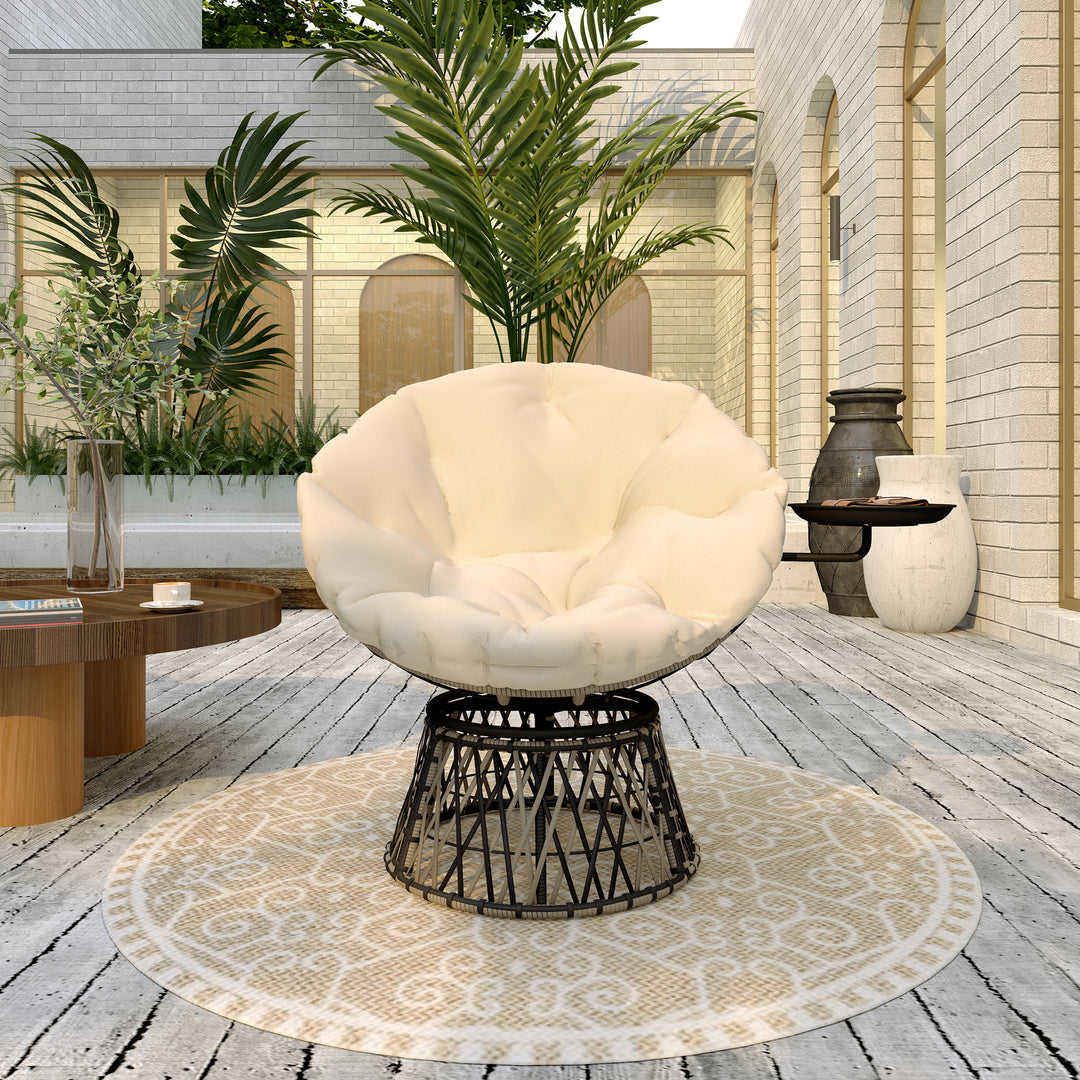 Papasan stol i rotting, 360° drejelig kurvestol med hyndediameter 90 cm, rund beige