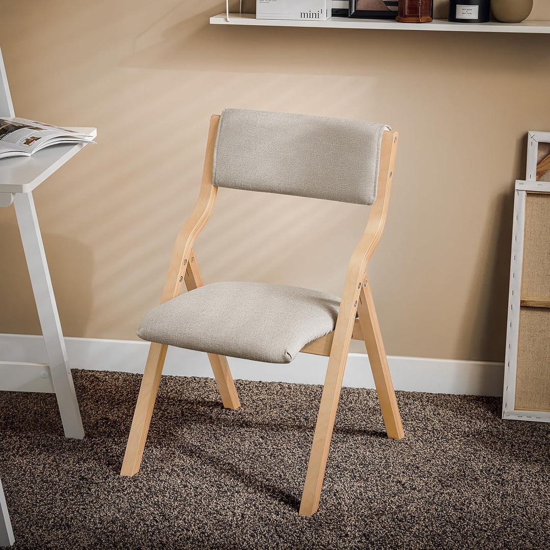 Sæt med 2 x sammenklappelige træstole i grå – ergonomiske, polstrede køkken- og spisebordstole, ideelle til balkon, have og camping