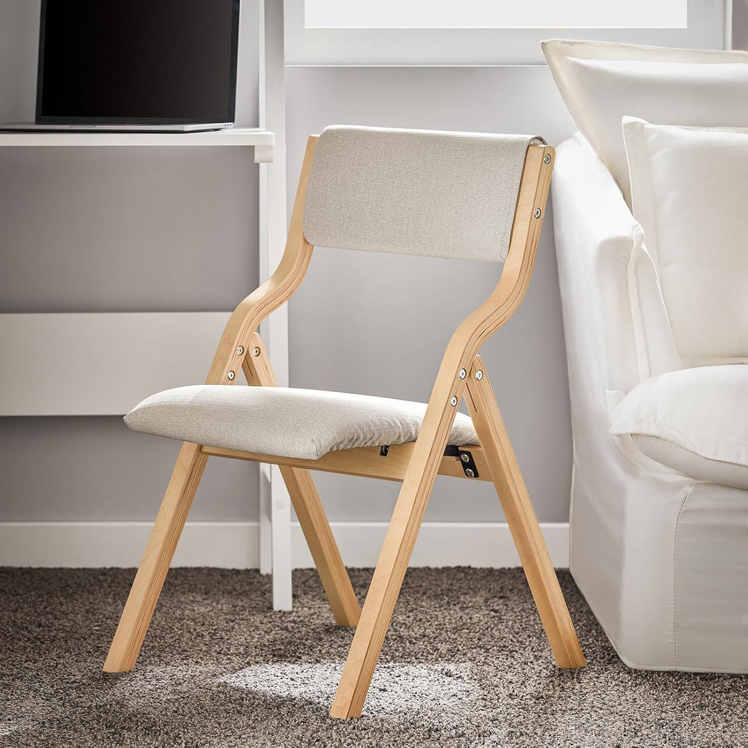 Sæt med 2 x sammenklappelige træstole i grå – ergonomiske, polstrede køkken- og spisebordstole, ideelle til balkon, have og camping