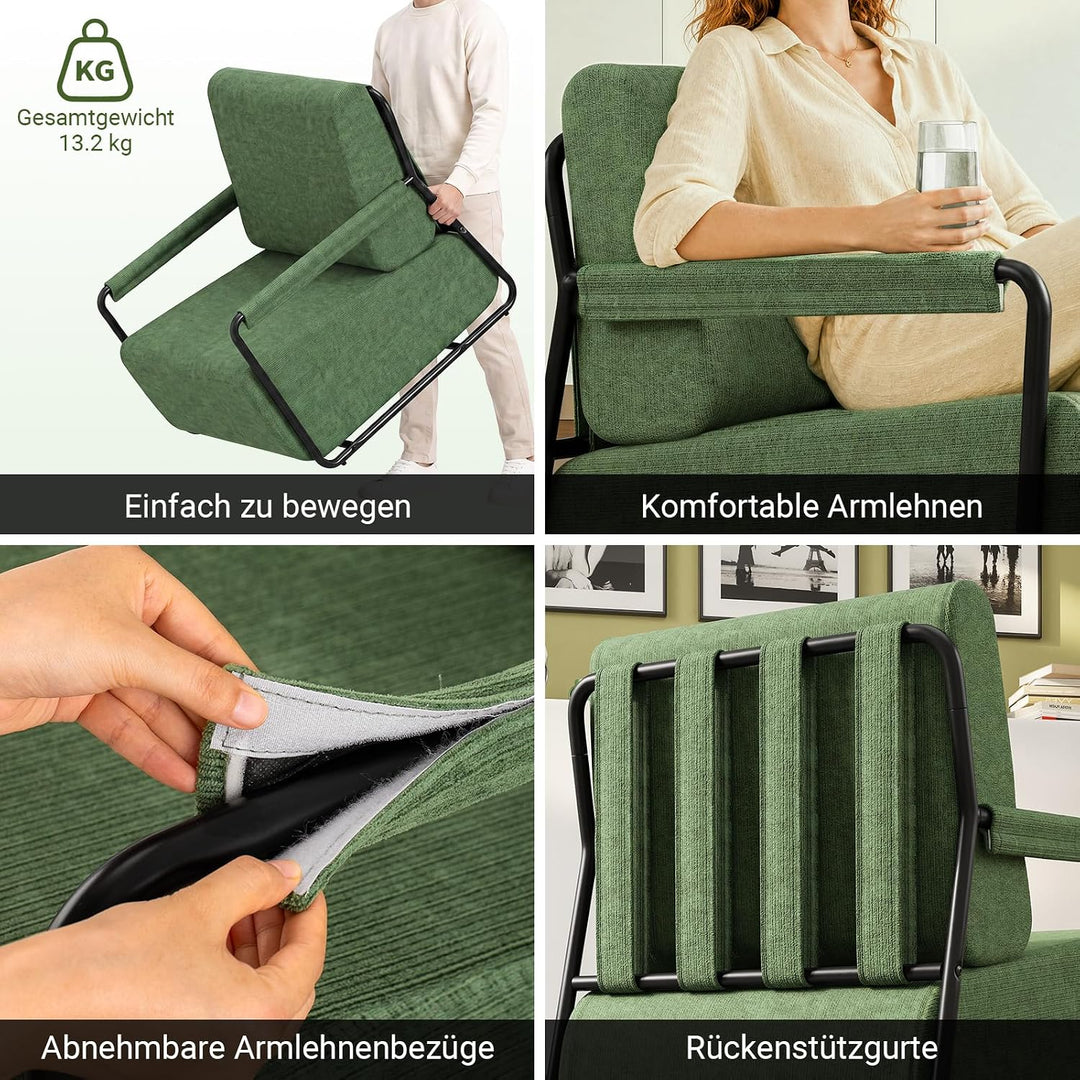 Sofa med fodskammel, 30D højelastisk skumfyld, 67 × 74 × 78 cm, grøn