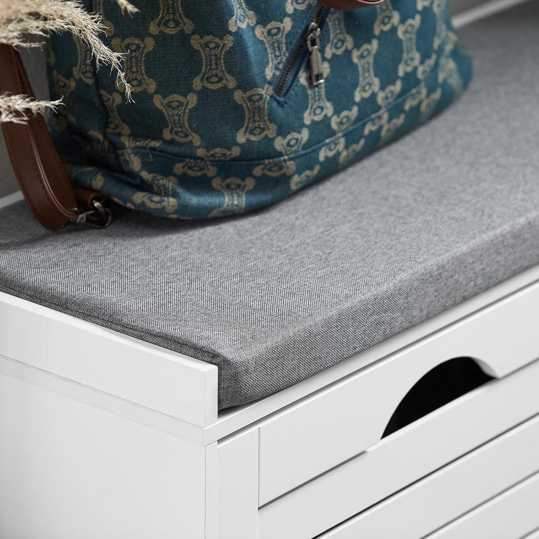 Skobænk med sæde, opbevaringsplads til 8 par sko - ideel til gang, 97x30x47 cm, hvid