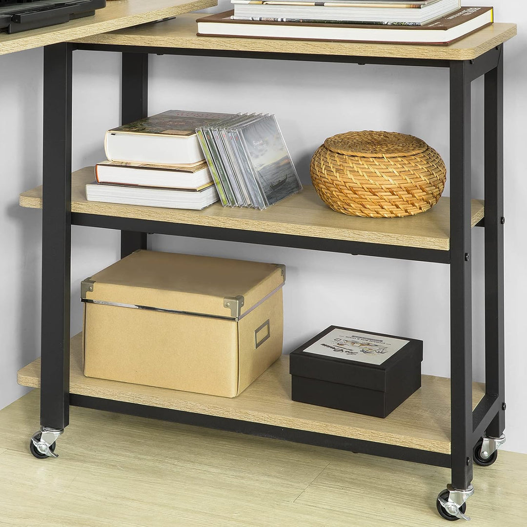 Skrivebord med roterende sidebord, B133 x D30 x H69 cm, industriel stil, naturfarvet