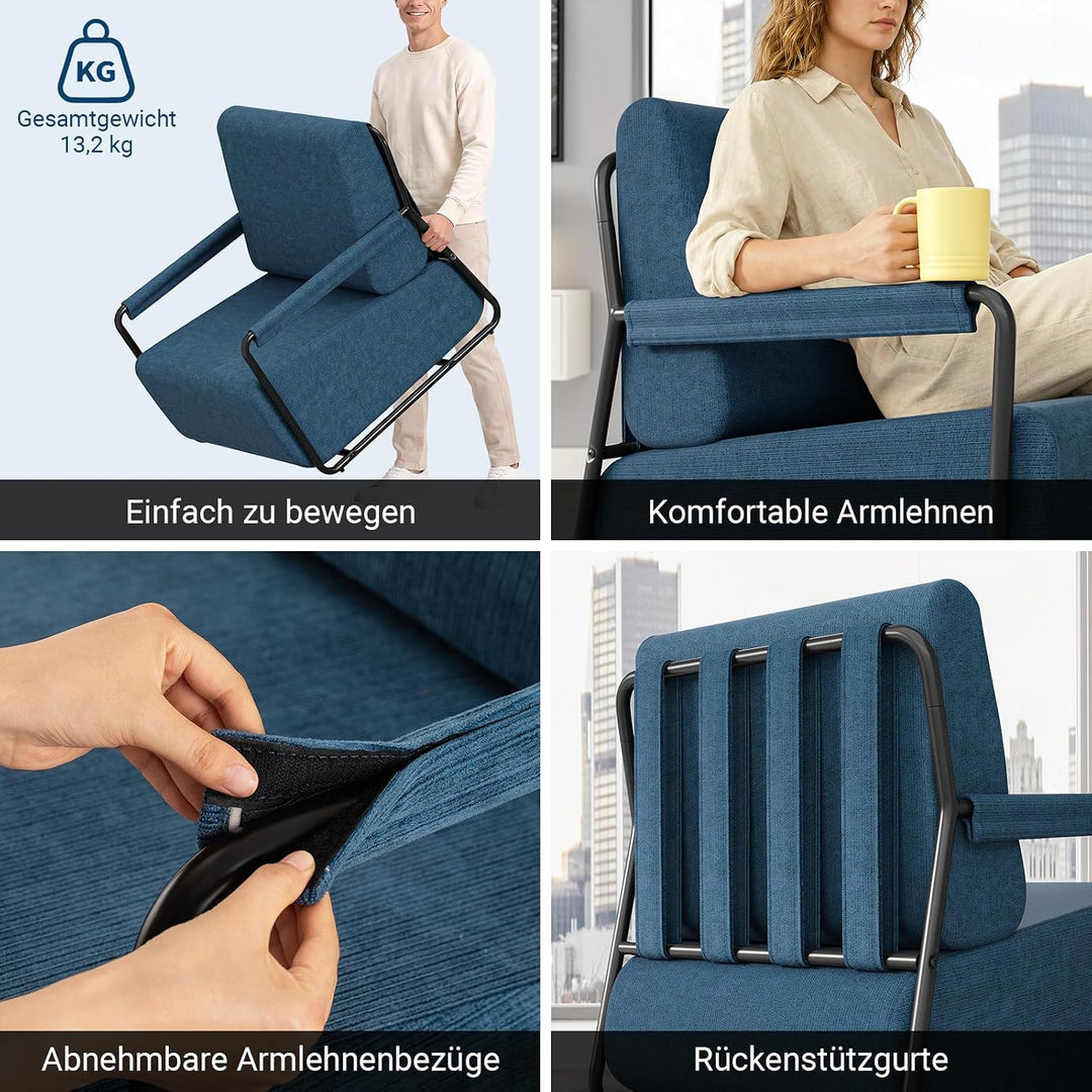 Sofa med fodskammel, 30D højelastisk skumfyld, 67 × 74 × 78 cm, blå
