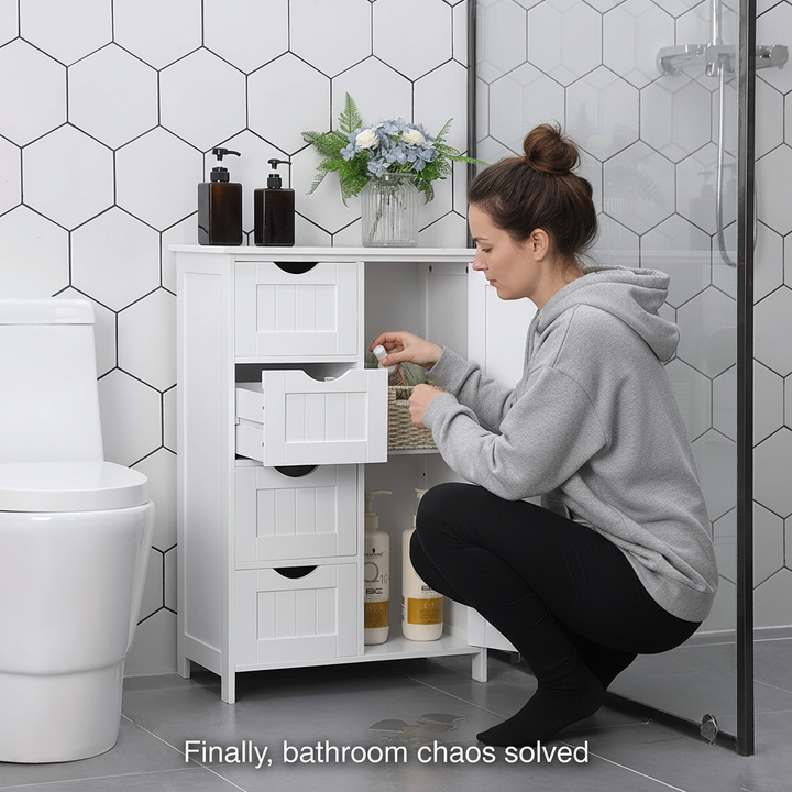 Badeværelsesskab med skuffer og hylder, 55x81x30 cm, hvid