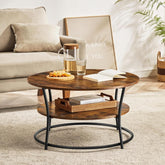 Rundt sofabord med hylde, 80x45 cm, industrielt design, rustik brun
