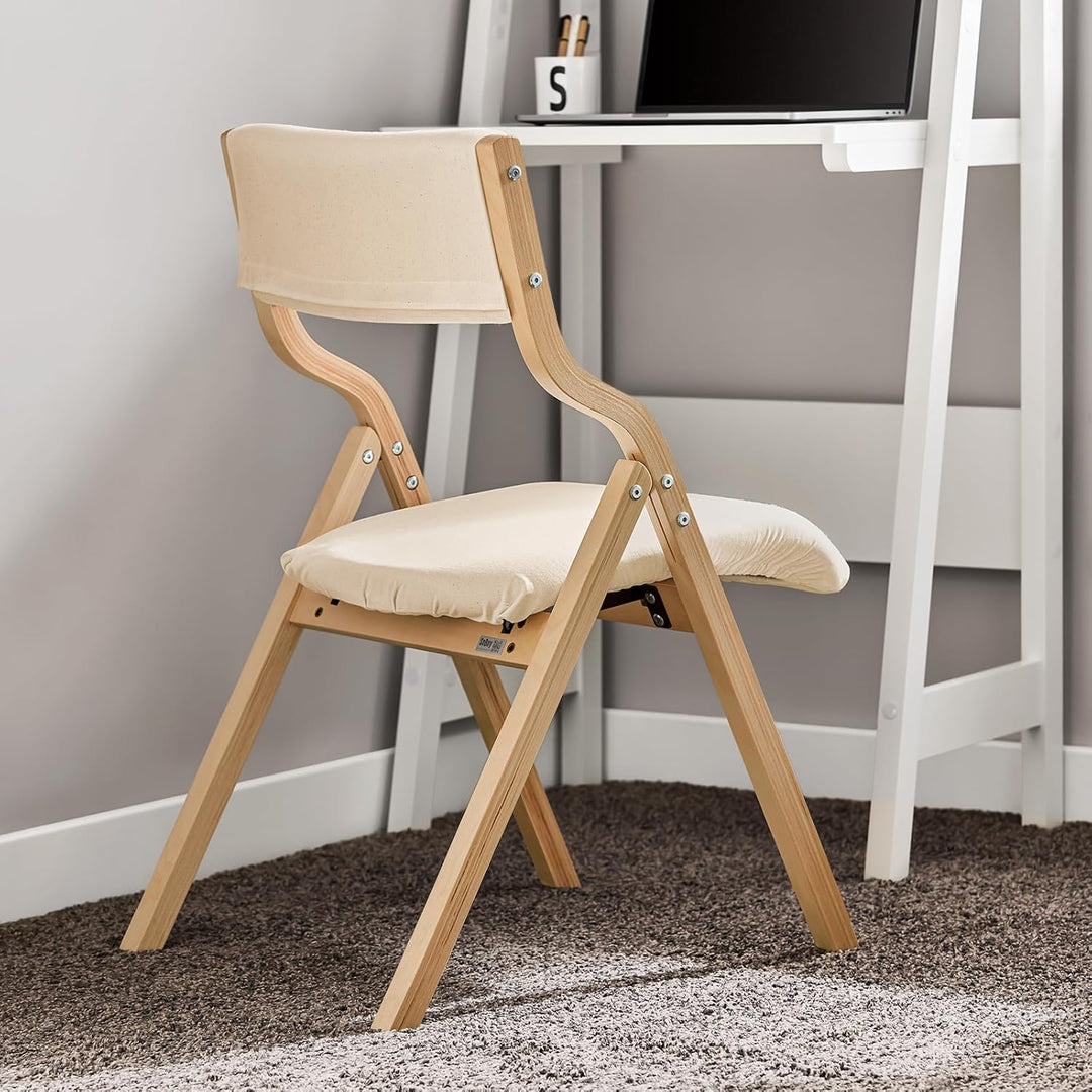 Sæt med 2 sammenklappelige træstole i hvid – ergonomiske, polstrede køkken- og spisebordstole, ideelle til balkon, have og camping