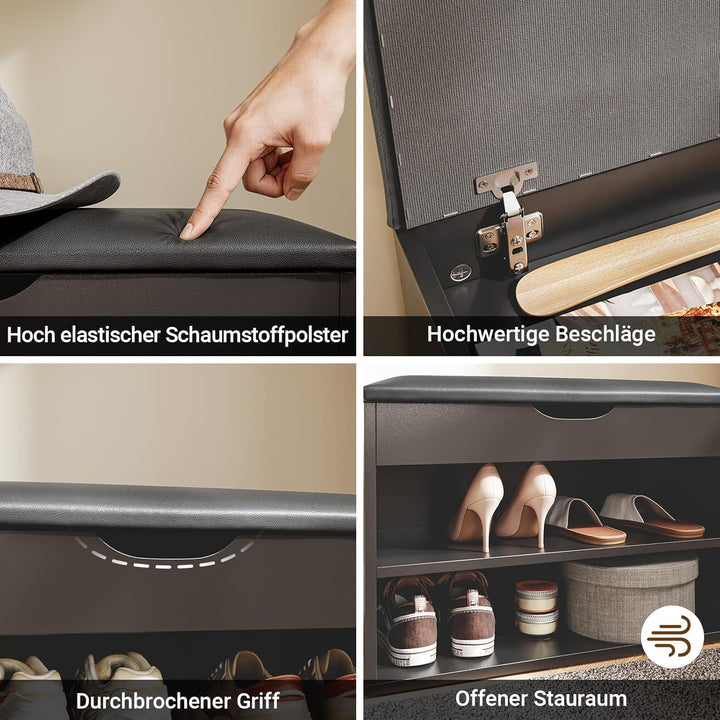 Skobænk med opbevaring og polstret sæde – sort nordisk design