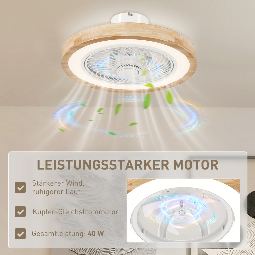 Loftventilator med lys og fjernbetjening, 6 hastigheder, justerbar lysstyrke, stille motor, lysebrun