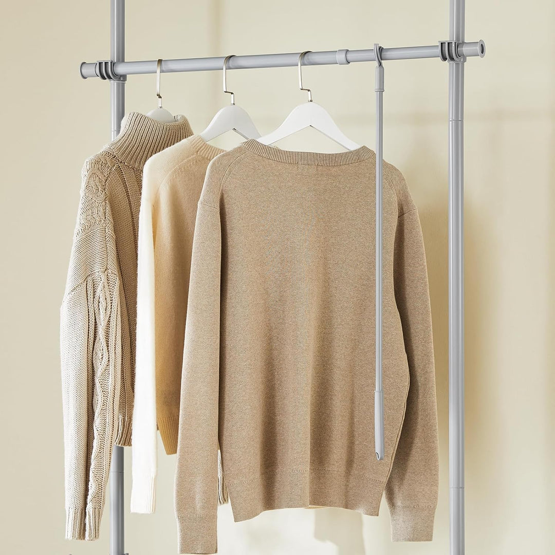 Teleskopisk tøjstativ, robust tøjstang, justerbar åben garderobe til soveværelse, garderobestativ, lysegrå