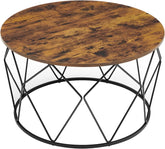 Rundt sofabord, lille midterbord med stålstel, industriel stil, rustik brun og sort