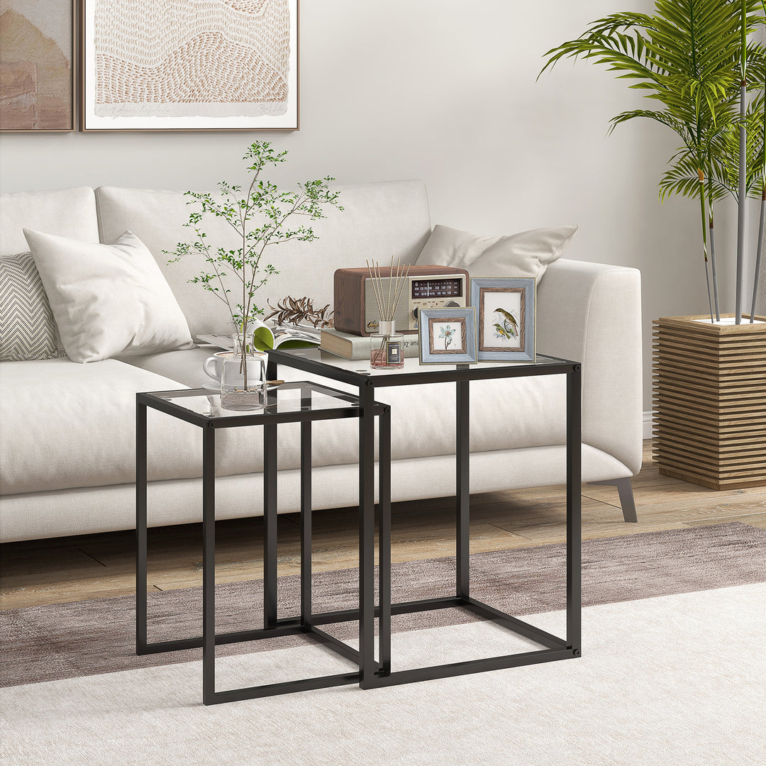Sæt med 2 stabelbare sideborde/sofaborde med stålben, moderne design til stuen, sort