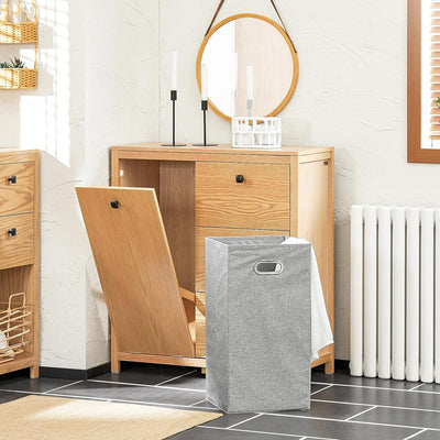 Badeværelsesskab med vasketøjskurv, 3 skuffer, 80x35x90 cm, naturfarvet