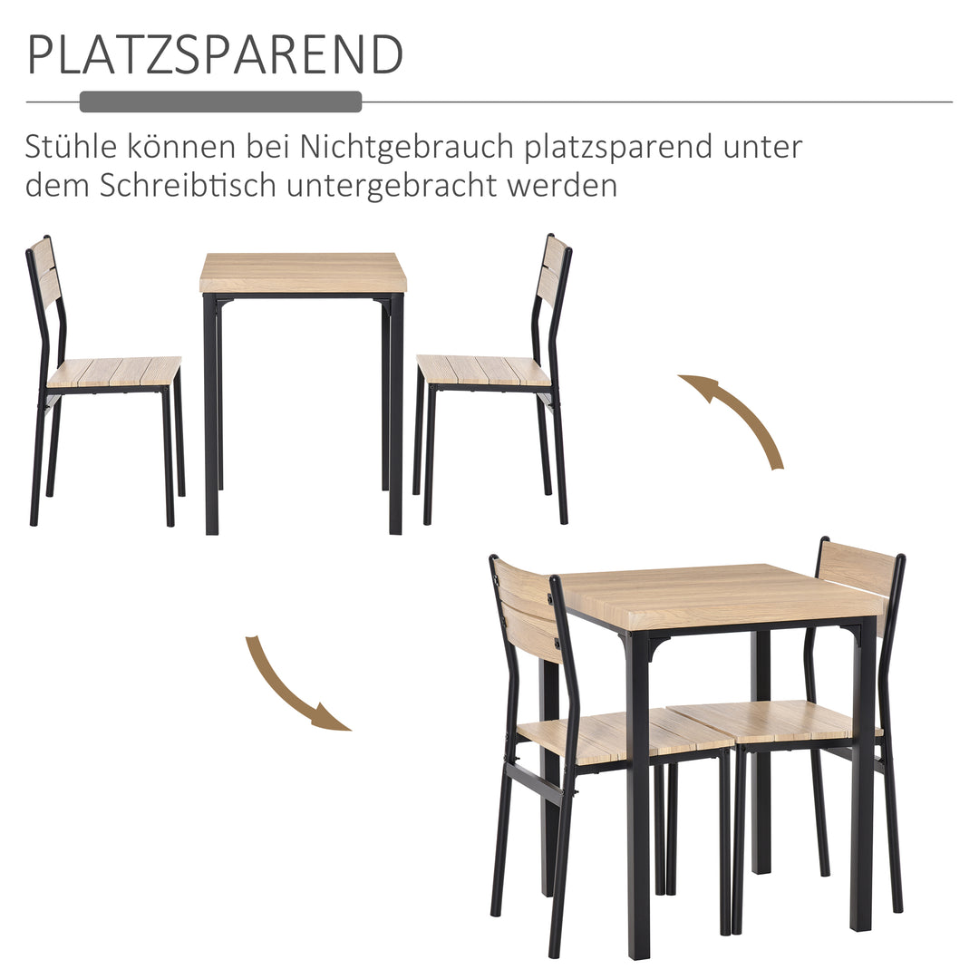 3-Delt spisebord køkkenbord med stole sæt naturtræ + sort med 1 bord + 2 stole