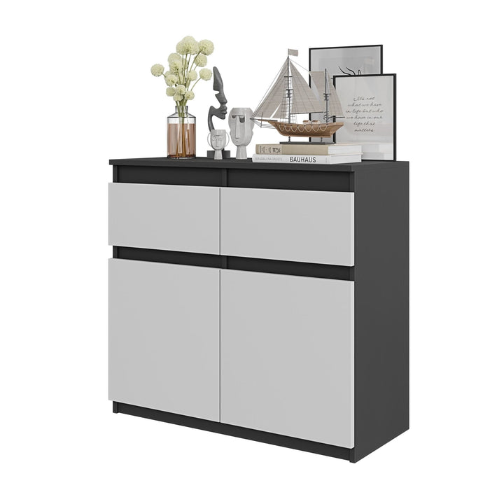 NOAH - Kommode med 2 skuffer - antracit-grå / mat hvid H75cm B80cm D35cm