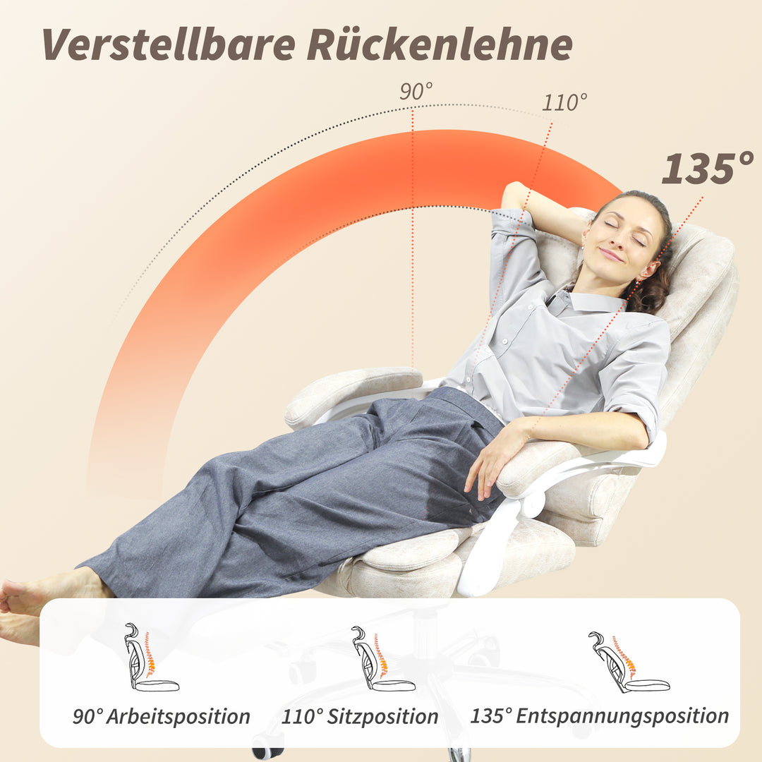 Kontorstol med massagefunktion, ergonomisk, 65x160x104cm, grå