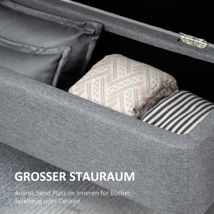 Bænk, opbevaringskommode, polstret bænk, hørlook, op til 150 kg, 101 x 38,5 x 44,5 cm, grå