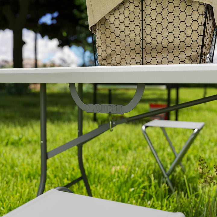 Klapbord, foldbart campingbord, metal, plastik, picnicbord, hvidt
