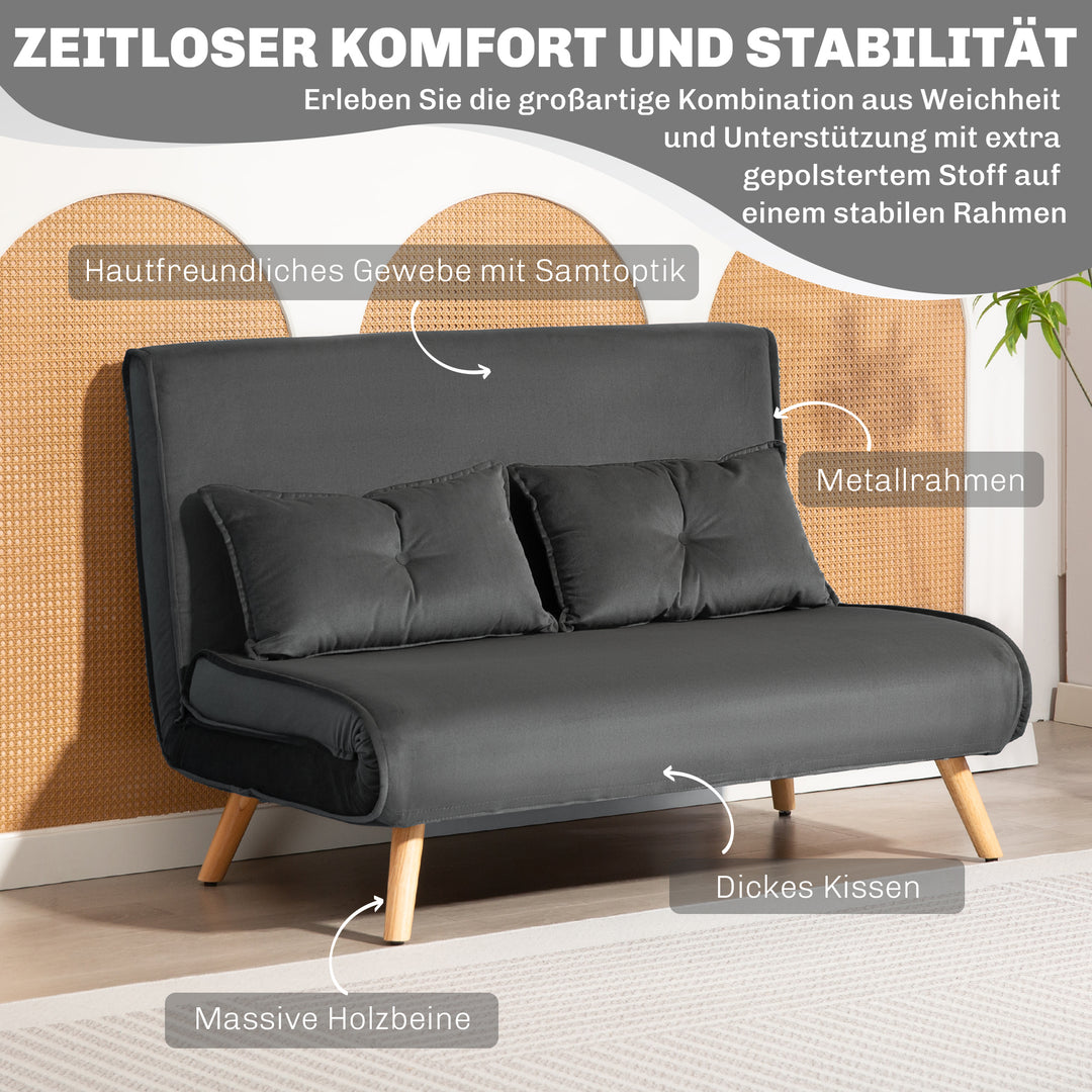 2-personers sovesofa, kan laves om til seng, justerbar ryglæn, stofbetræk, metalstel, grå