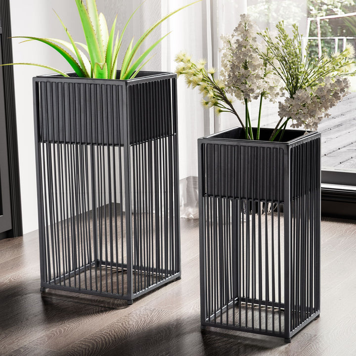 Sæt med 2 sorte metalplantekasser med ramme