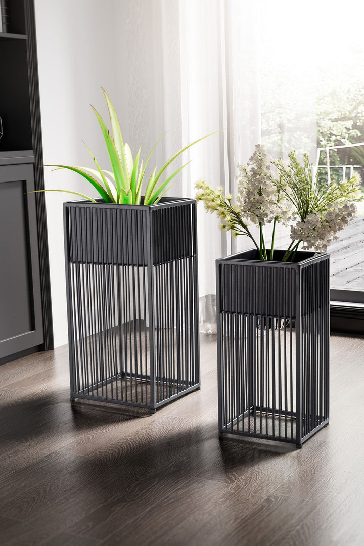 Sæt med 2 sorte metalplantekasser med ramme