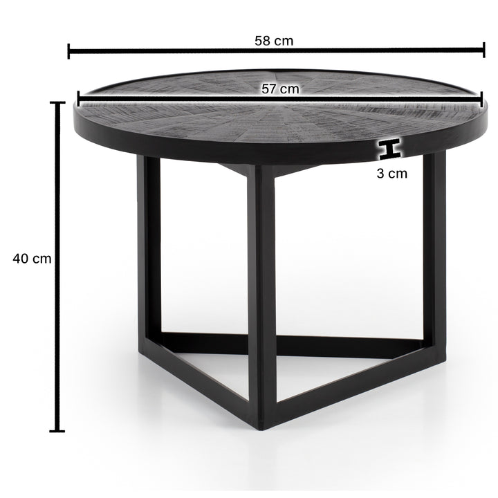 Rundt sofabord i massivt mangotræ og sort metal - Ø58 cm