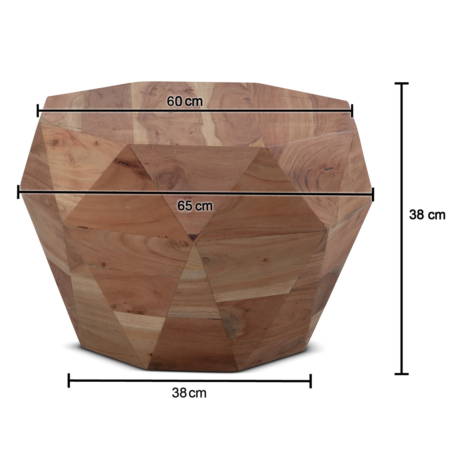 Elegant og stilfuldt sofabord i akacietræ med diamantform, håndlavet, 65x65x38 cm, brun